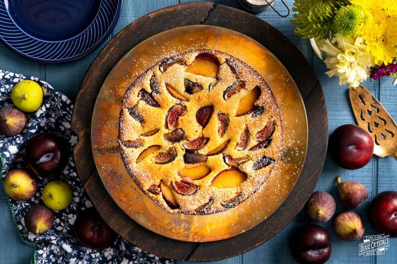 Broiled figs in peach sauce and Plum almond cake