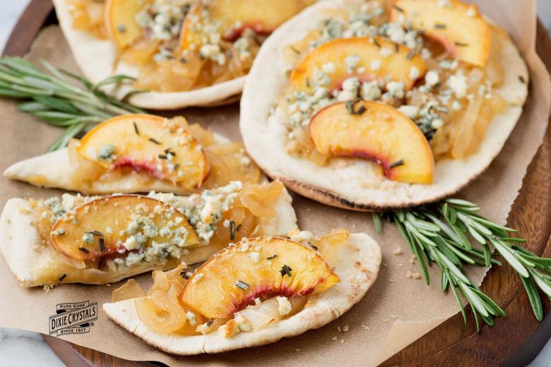 Peach and Caramelized Onion Flat Bread Pizza