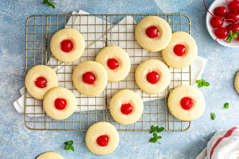Cherry Almond Whipped Shortbread Cookies