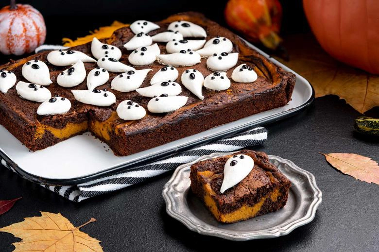 Ghostly Pumpkin Swirled Brownies