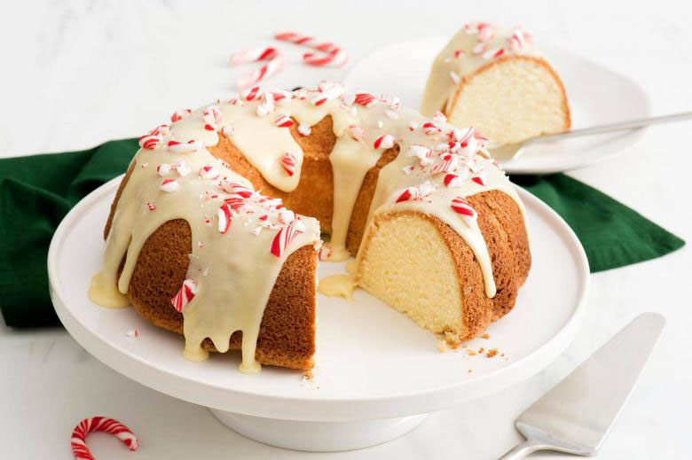 White Chocolate Peppermint Glazed Pound Cake