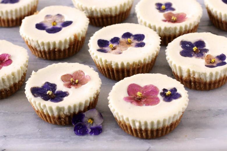 Edible Flower Topped Mini Cheesecakes